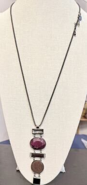 The Limited Vintage Geometric Pendant Necklace 20” Gunmetal Tone